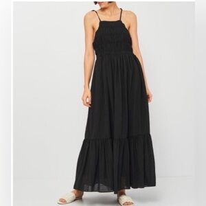 NWT Zara Black Smocked Top Zipper Closure Tiered Maxi Sundress Lined XS $70